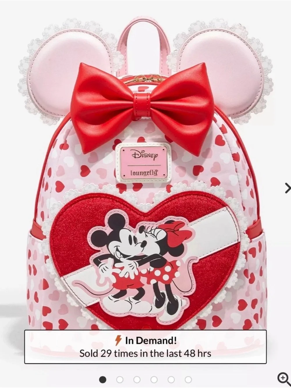 Loungefly Minnie Mouse Pink, Red & White Heart Mini Backpack